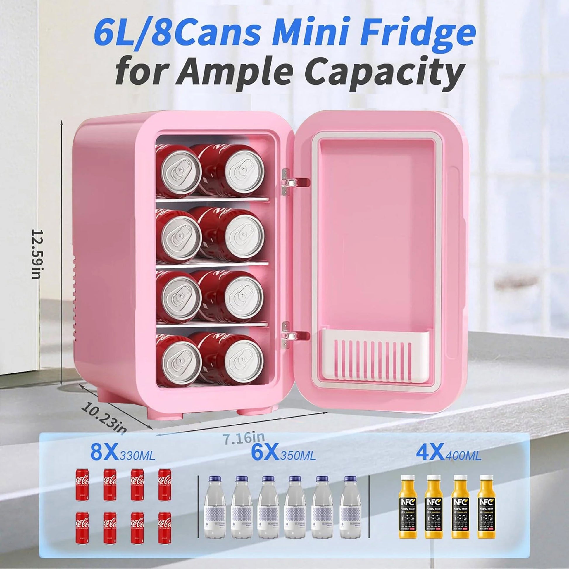 BEICHEN Mini Fridge, 6 Liter/8 Can Skincare Fridge, 110V AC/DC Portable Thermoelectric Cooler & Warmer Refrigerators for Bedroom, Dorm, Office, Car, Pink