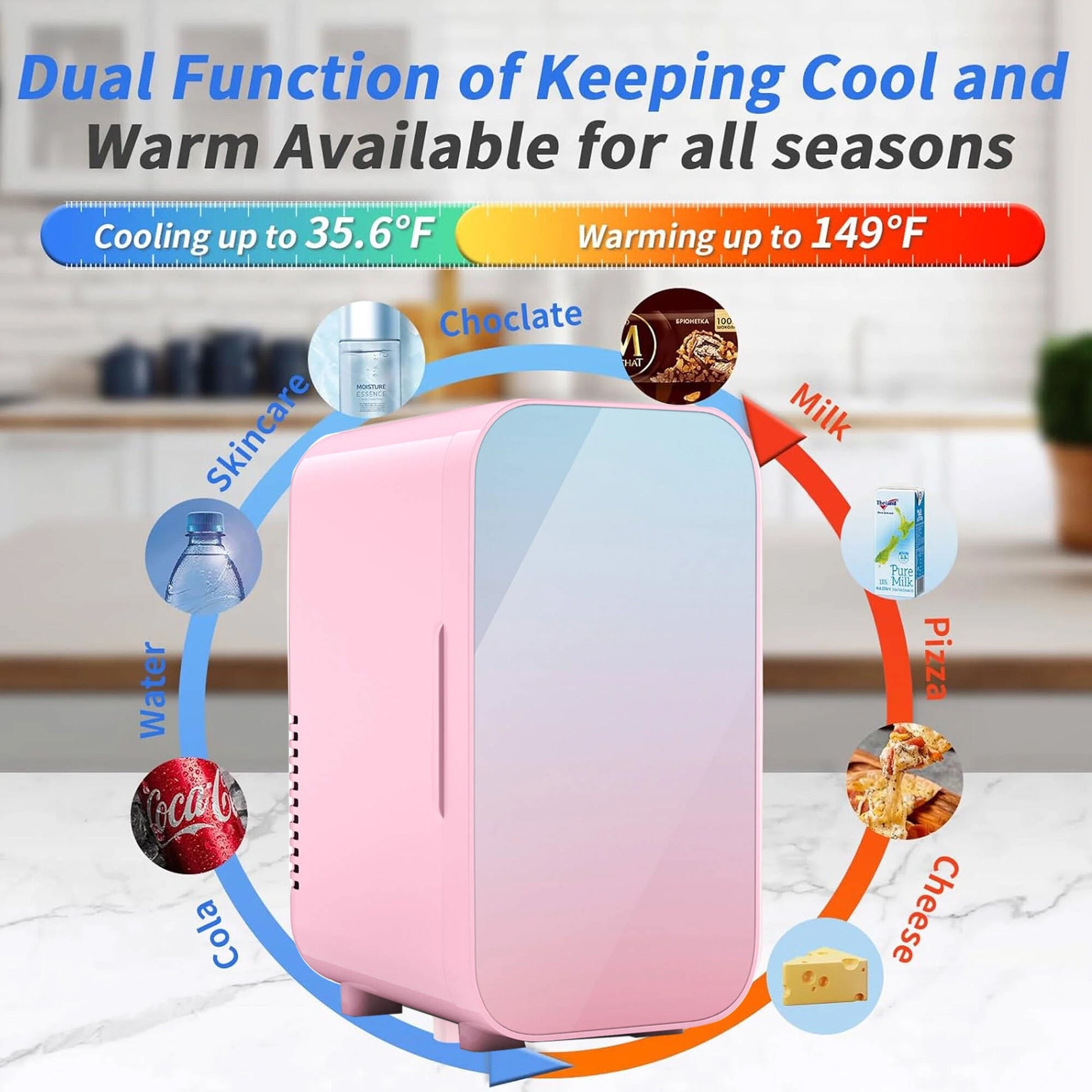 BEICHEN Mini Fridge, 6 Liter/8 Can Skincare Fridge, 110V AC/DC Portable Thermoelectric Cooler & Warmer Refrigerators for Bedroom, Dorm, Office, Car, Pink