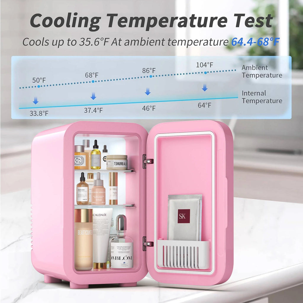 BEICHEN Mini Fridge, 6 Liter/8 Can Skincare Fridge, 110V AC/DC Portable Thermoelectric Cooler & Warmer Refrigerators for Bedroom, Dorm, Office, Car, Pink
