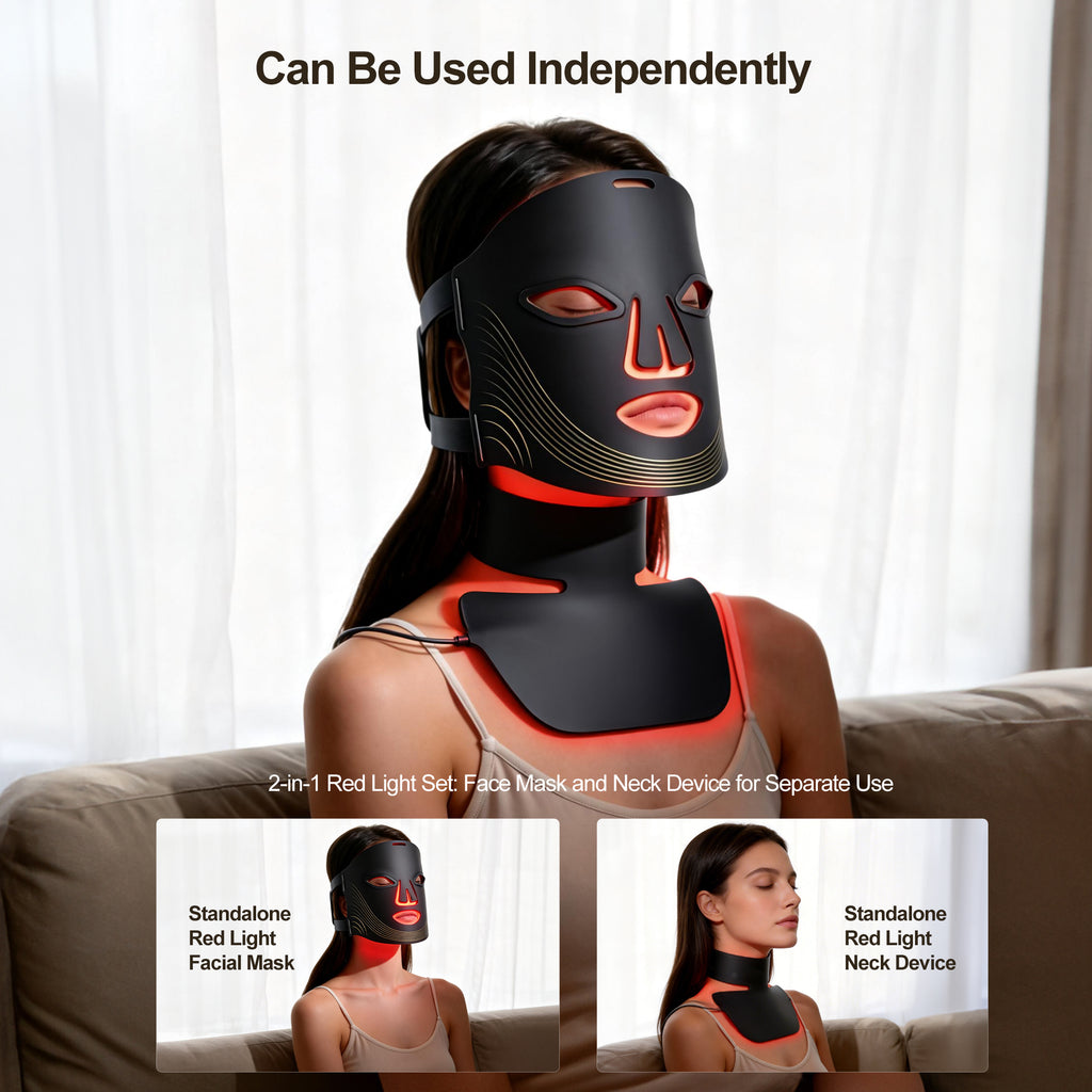 Morfone Red Light Therapy for Face and Neck, 4 Modes Face Mask Light Therapy with Neck Masks, 850nm Infrared & Red Light Mask for At-Home & Travel, Ideal Gift for Woman
