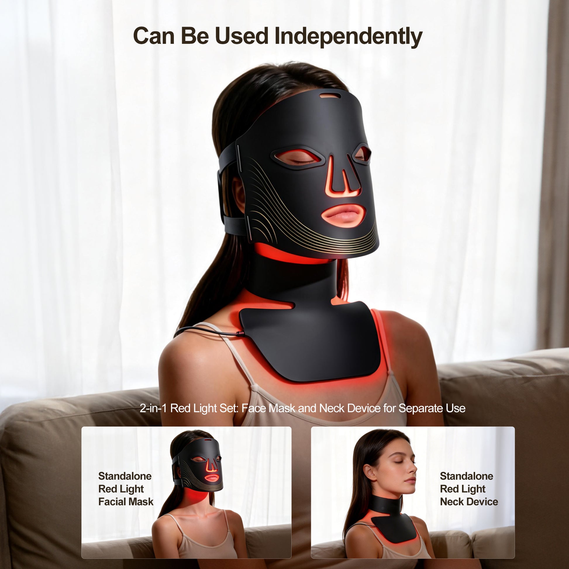 Morfone Red Light Therapy for Face and Neck, 4 Modes Face Mask Light Therapy with Neck Masks, 850nm Infrared & Red Light Mask for At-Home & Travel, Ideal Gift for Woman