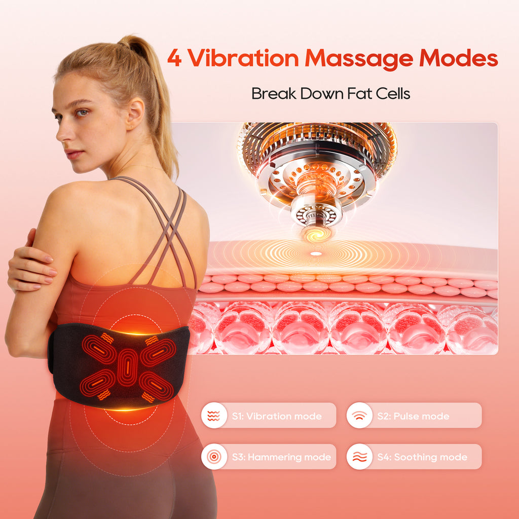 Morfone Cordless Red Light Belt with 3 Heat & 4 Vibration Massage, 660nm & 850n Infrared Red Light Back Massager Belt, Heating Pad for Back Waist Shoulder Leg Knee