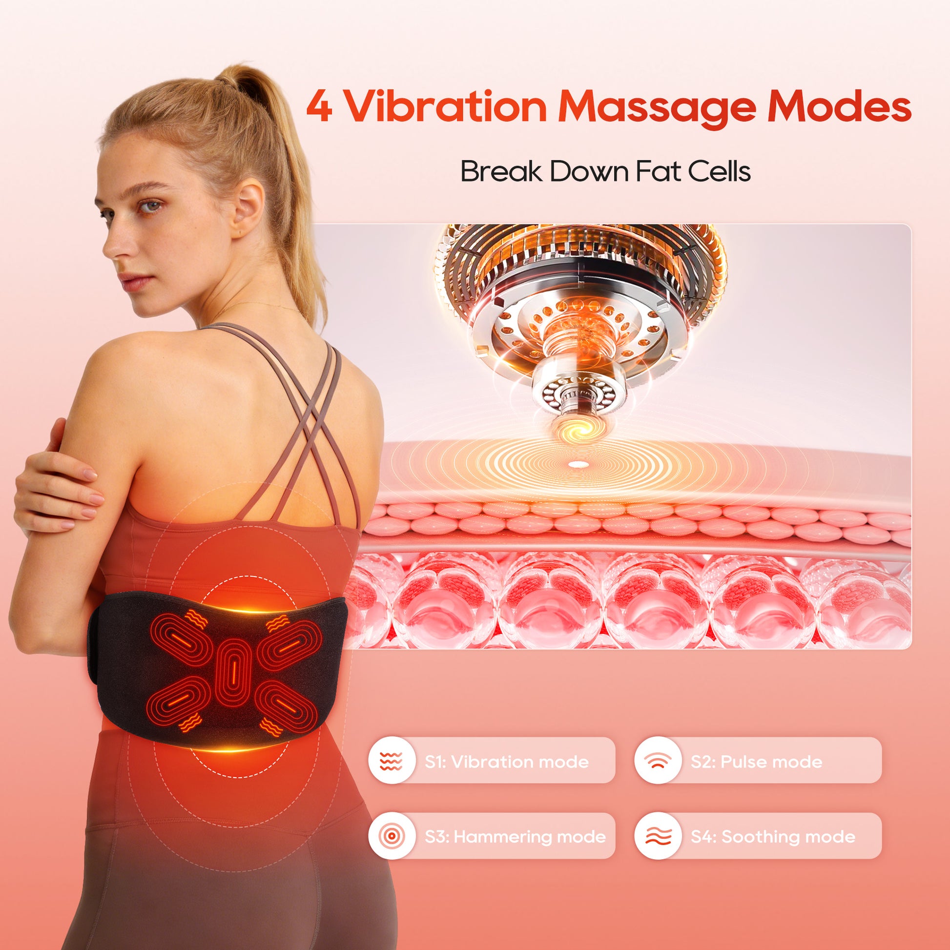 Morfone Cordless Red Light Belt with 3 Heat & 4 Vibration Massage, 660nm & 850n Infrared Red Light Back Massager Belt, Heating Pad for Back Waist Shoulder Leg Knee
