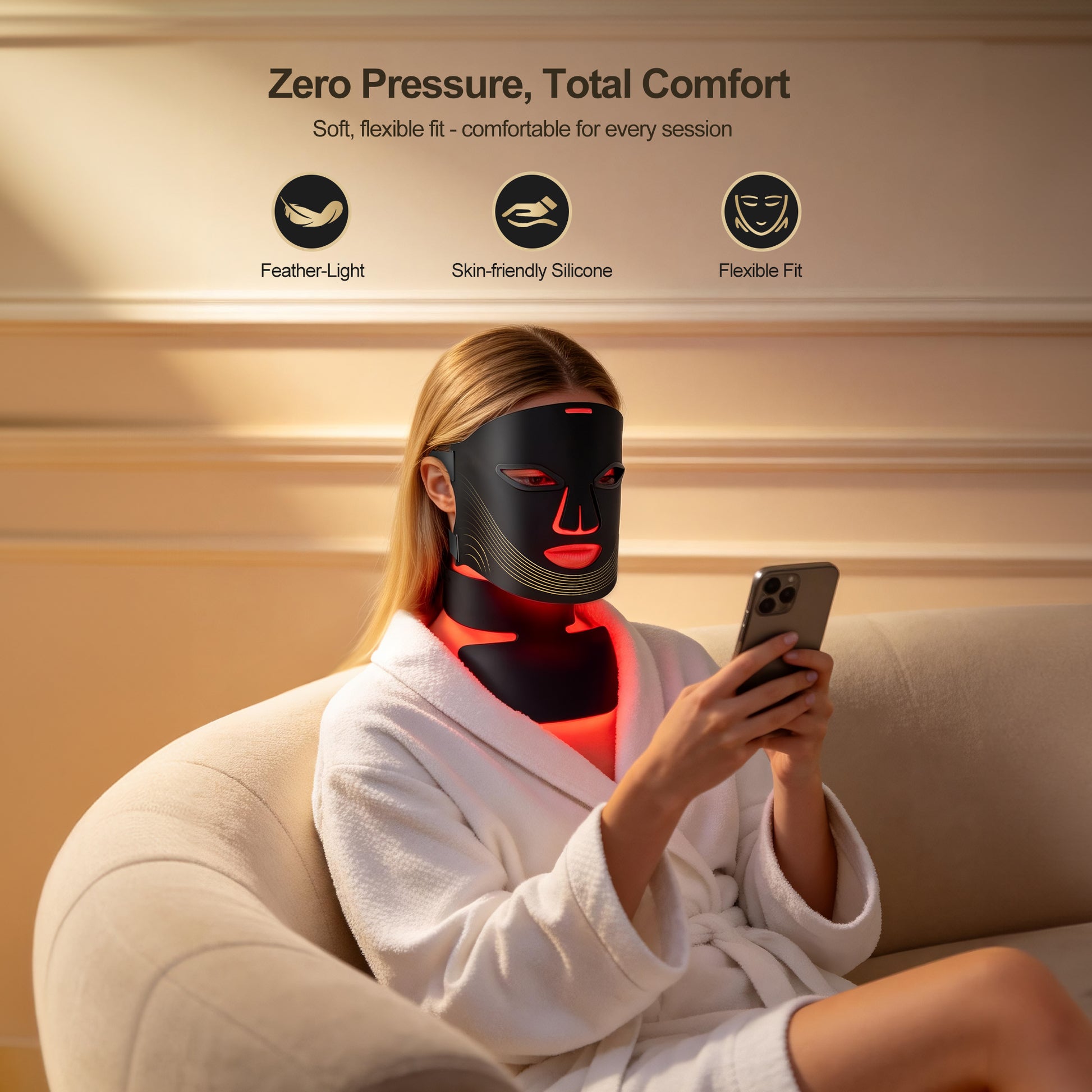 Morfone Red Light Therapy for Face and Neck, 4 Modes Face Mask Light Therapy with Neck Masks, 850nm Infrared & Red Light Mask for At-Home & Travel, Ideal Gift for Woman