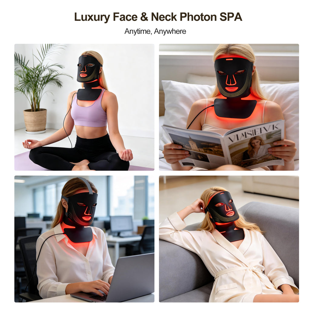 Morfone Red Light Therapy for Face and Neck, 4 Modes Face Mask Light Therapy with Neck Masks, 850nm Infrared & Red Light Mask for At-Home & Travel, Ideal Gift for Woman