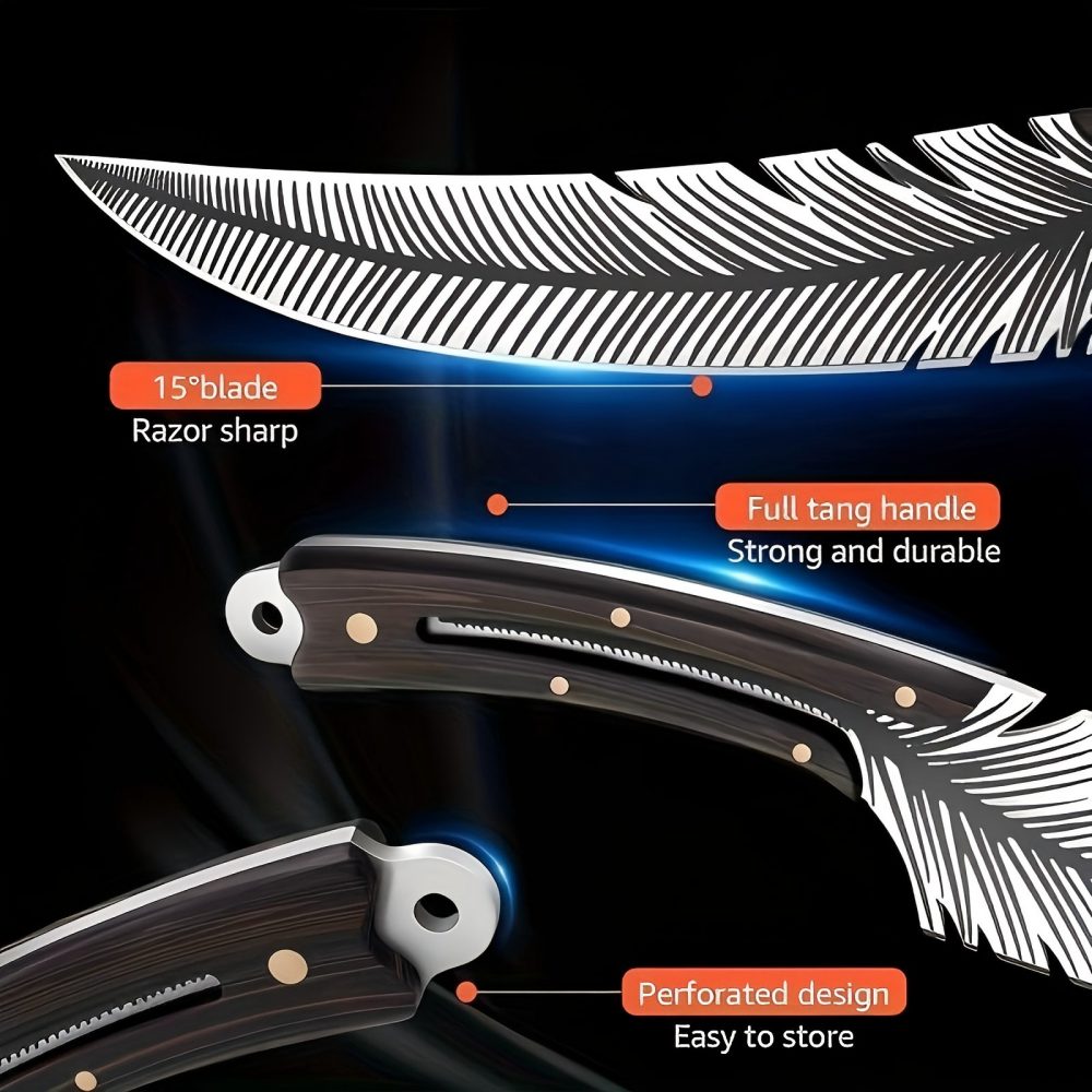 Mooues Leather Handled Chef Knife Sharp Outdoor BBQ Knife Meat Cutting Tool for Kitchen Camping and Barbecue