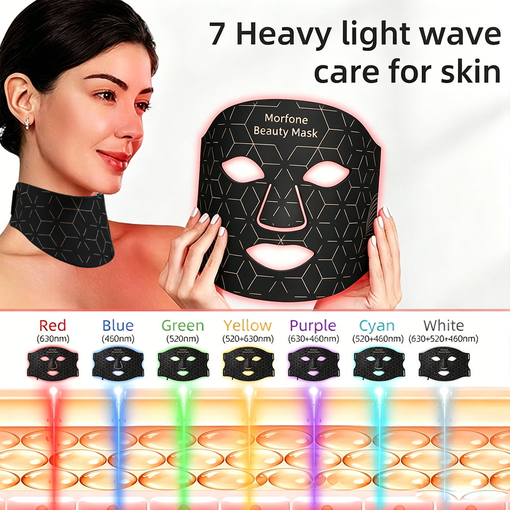 Morfone 7-in-1 LED Red Light Therapy Mask Face & Neck Light Therapy Device Rechargeable Silicone Mask
