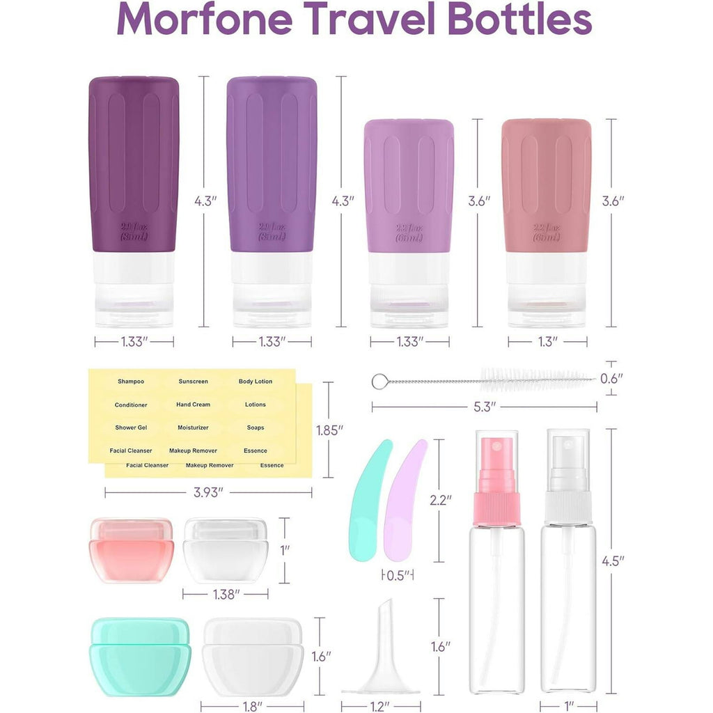 Morfone 16 Pack Travel Bottles for Toiletries, Tsa Approved Leak Proof Travel Size Containers, BPA Free Refillable Travel Accessories for Shampoo Conditioner Lotion