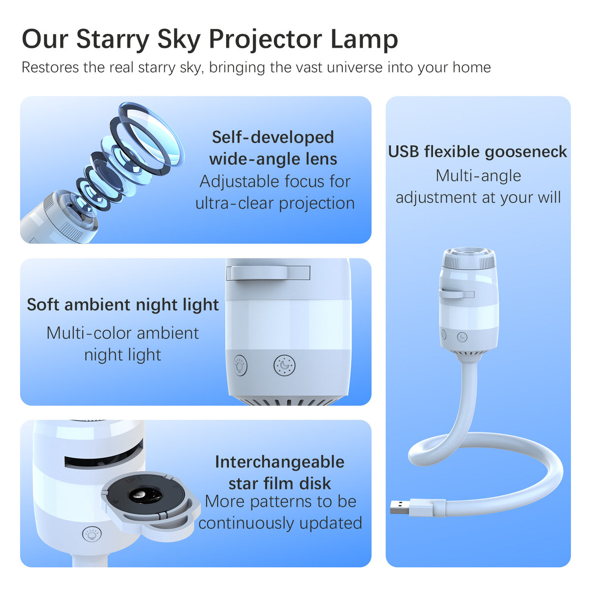 Beichen 2-in-1 Galaxy Projector Night Light, 3 Projection Films