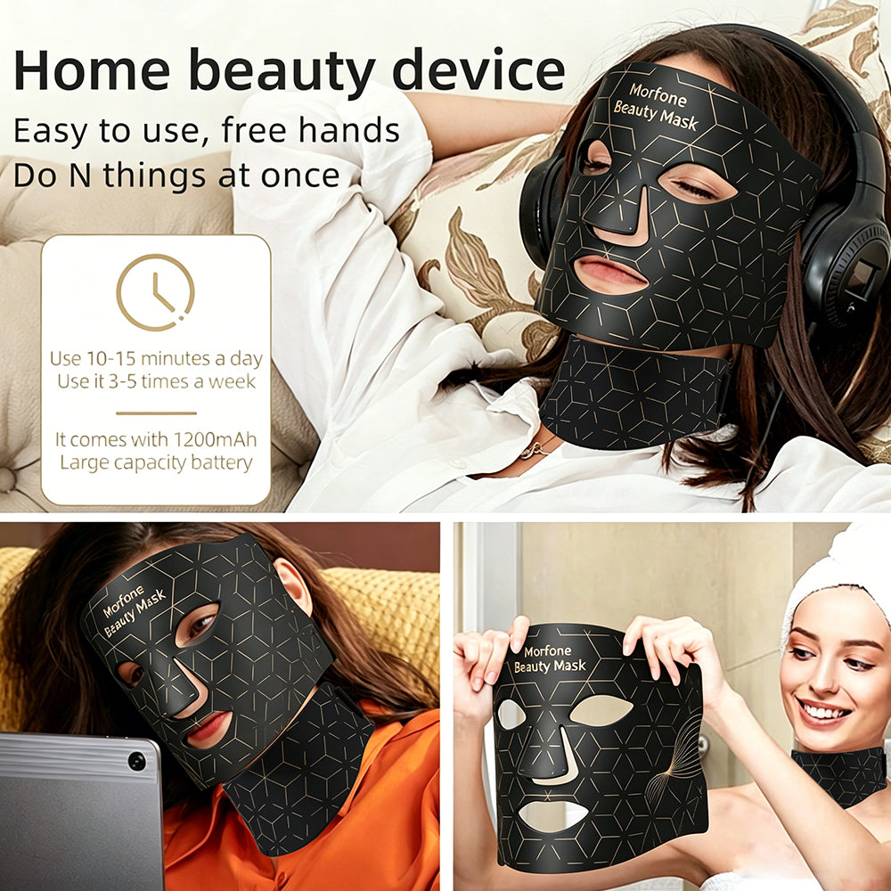 Morfone 7 Color Face and Neck Silicone Red Light Therapy Mask Wireless Hands-Free Anti-Aging Beauty Device
