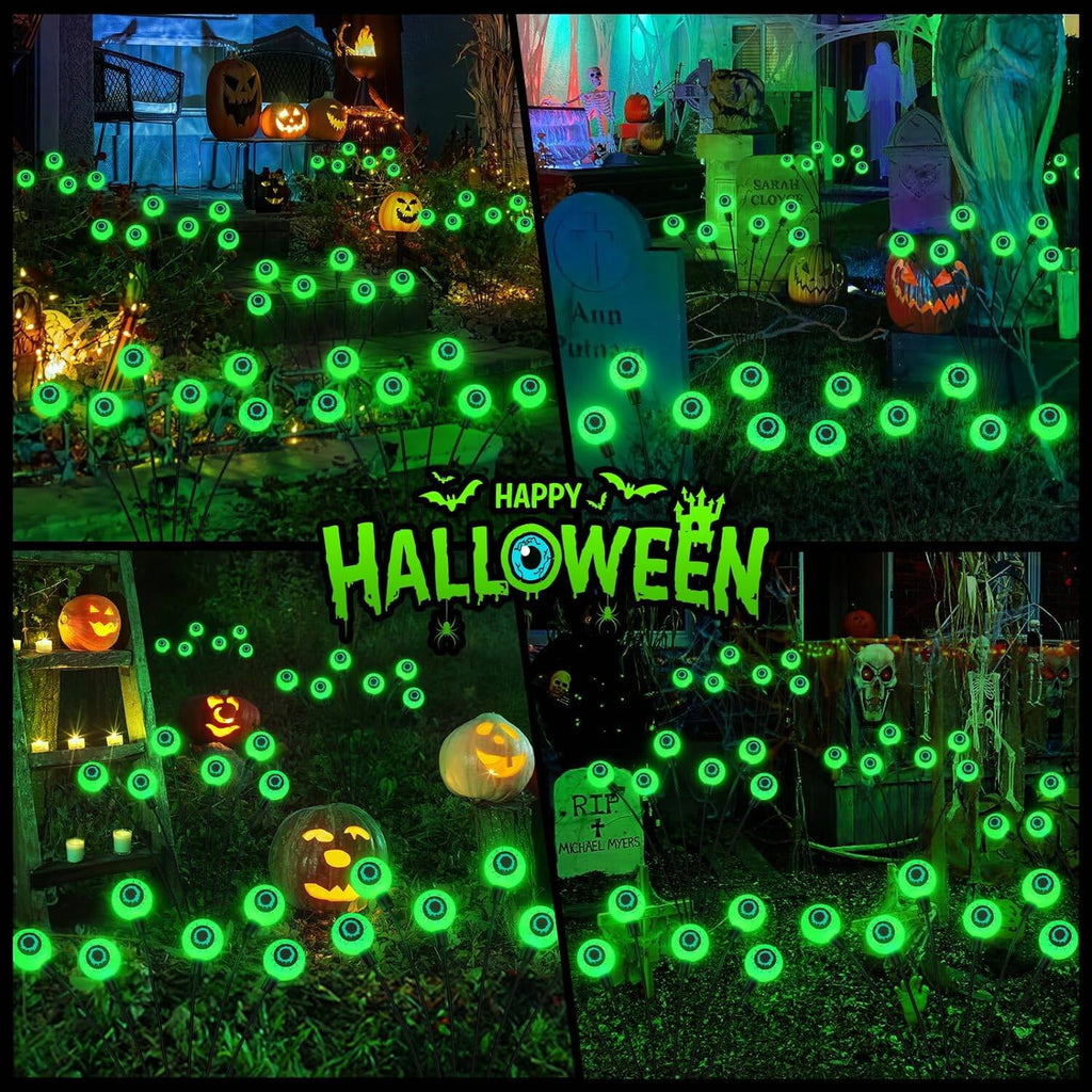 Morfone Halloween Decorations Outdoor, 2 Pack 12 LED Scary Eyeball Solar Halloween Lights, 2 Mode Waterproof Swaying Outside Decor, Solar Light Decorations for Garden Yard Party