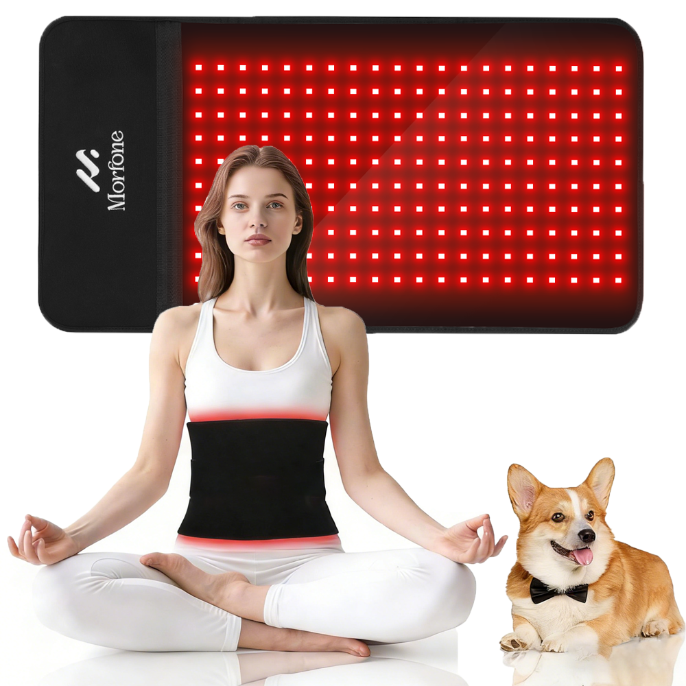 Morfone 12“ x 24” Red Light Therapy Mat with 200 LEDs, Back, Waist, and Joint Muscle Therapy Device, Black, 1 piece