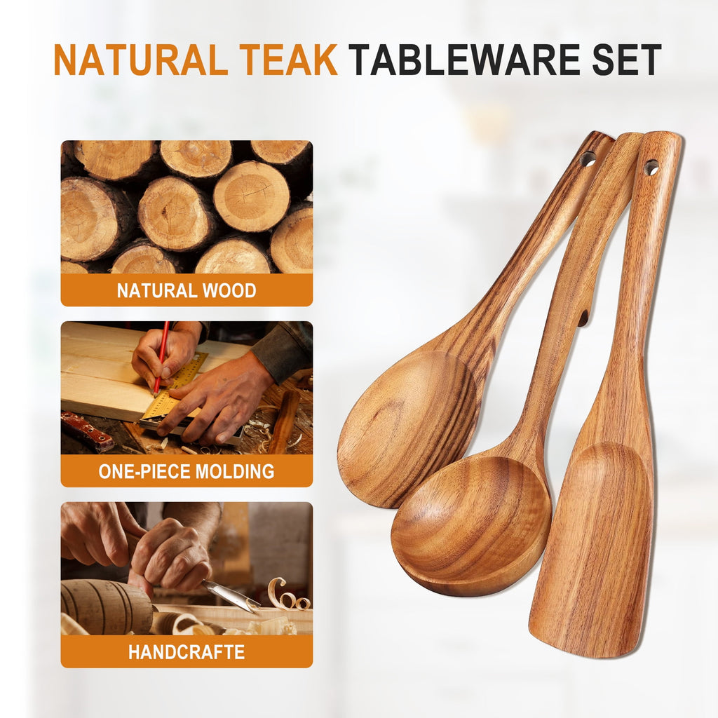 ACMETOP Wooden Spoon Utensils with Thick Handle, Set of 2, Wood Spatula for Frying Scraping and Mixing, Wooden Kitchen Cooking Utensils for Nonstick Cookware