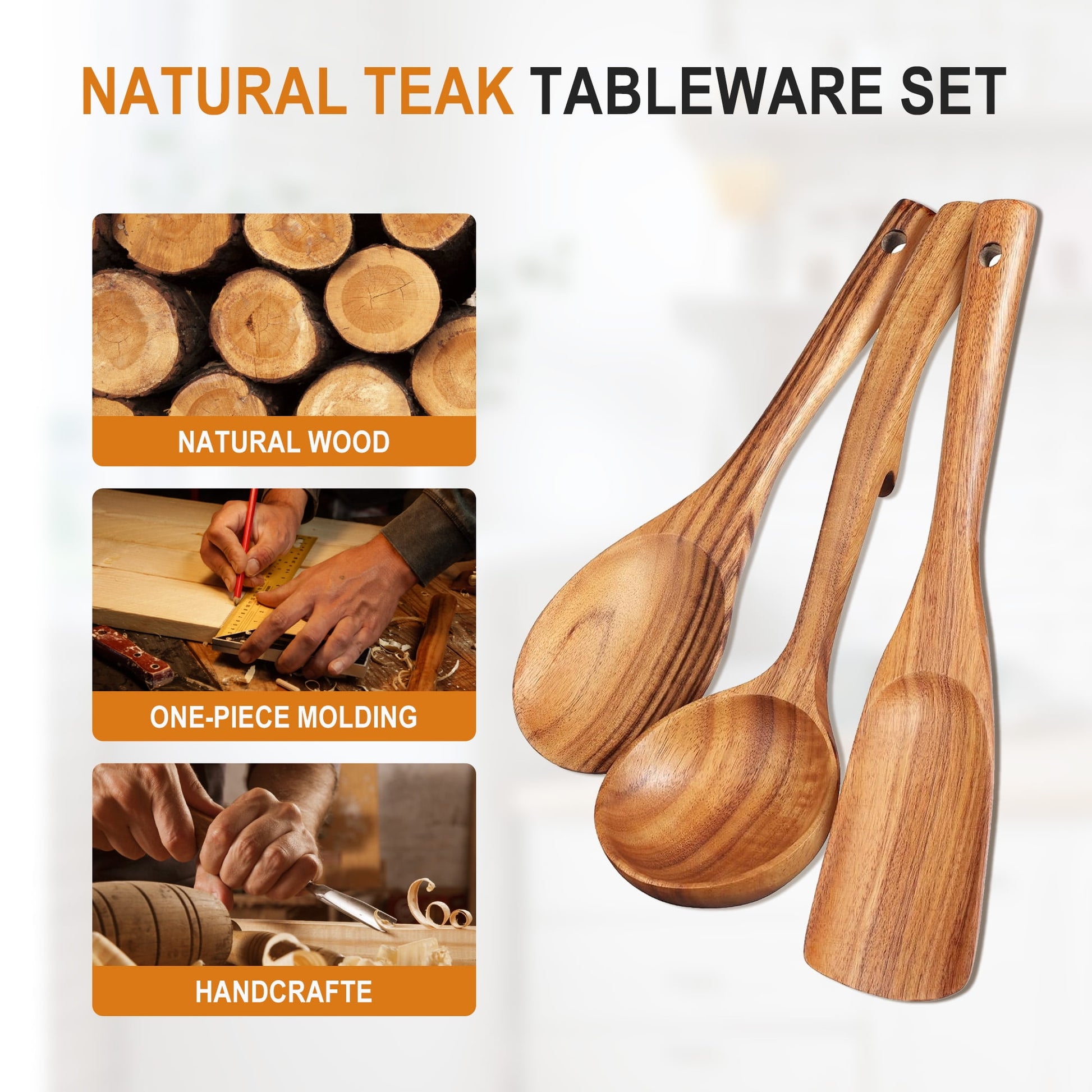 ACMETOP Wooden Spoon Utensils with Thick Handle, Set of 2, Wood Spatula for Frying Scraping and Mixing, Wooden Kitchen Cooking Utensils for Nonstick Cookware