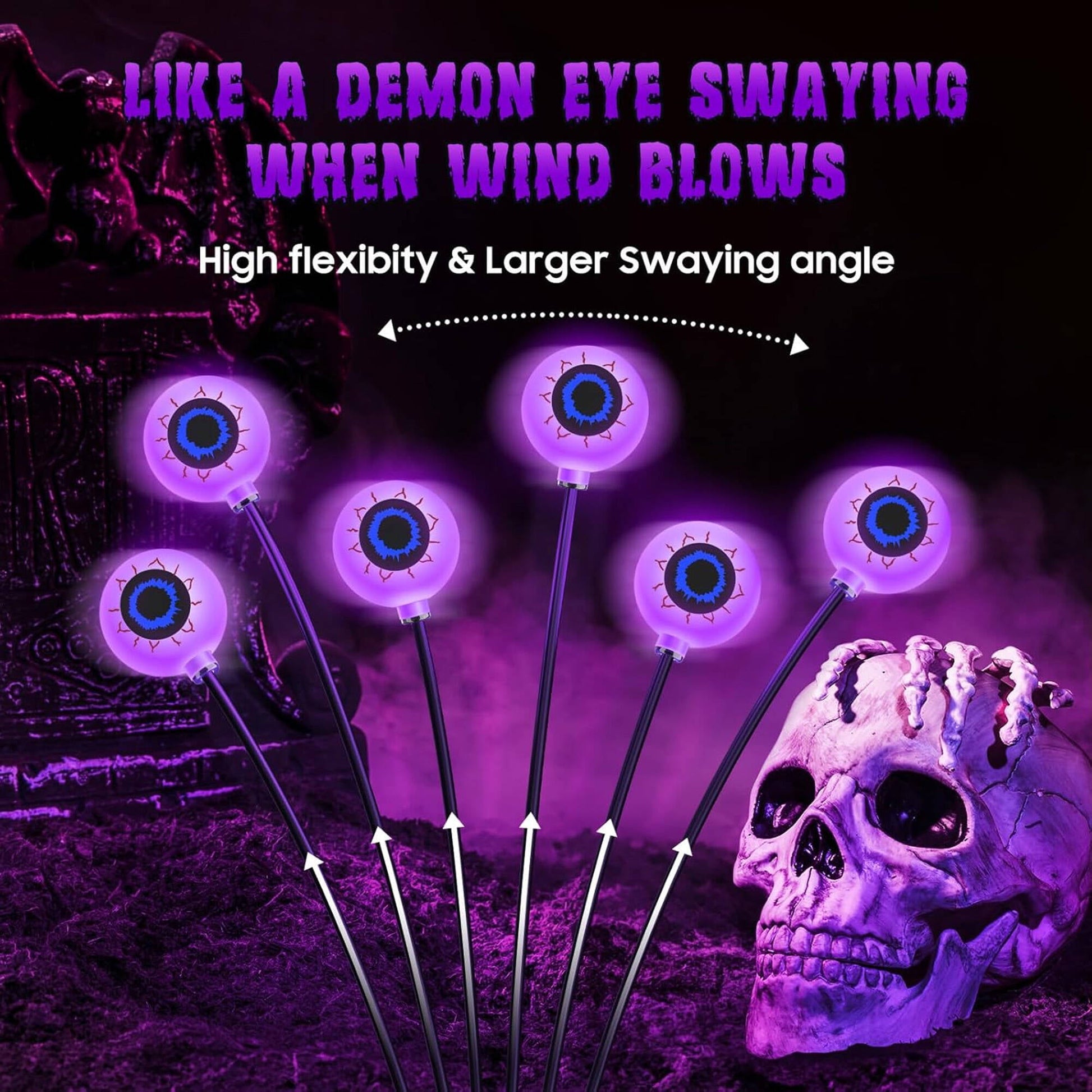 ACMETOP Halloween Decorations Outdoor, 2 Pack 12 LED Scary Eyeball Solar Halloween Lights, 2 Mode Waterproof Swaying Outside Decor, Solar Light Decorations for Garden Yard Party, Purple