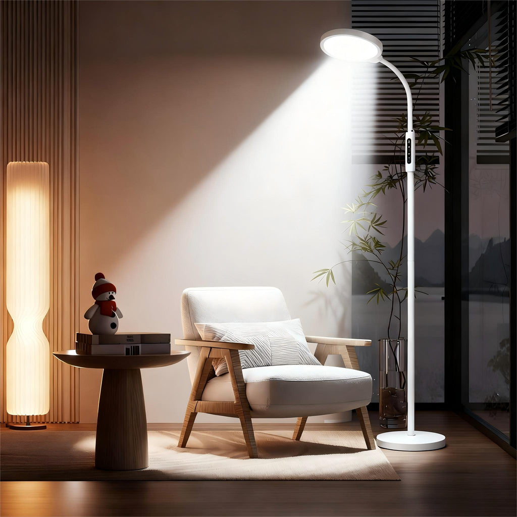 Morfone LED Full-Spectrum Happy Therapy Lamp. 10 adjustable brightness non-UV sunlight lamps, retractable floor-mounted phototherapy lamp