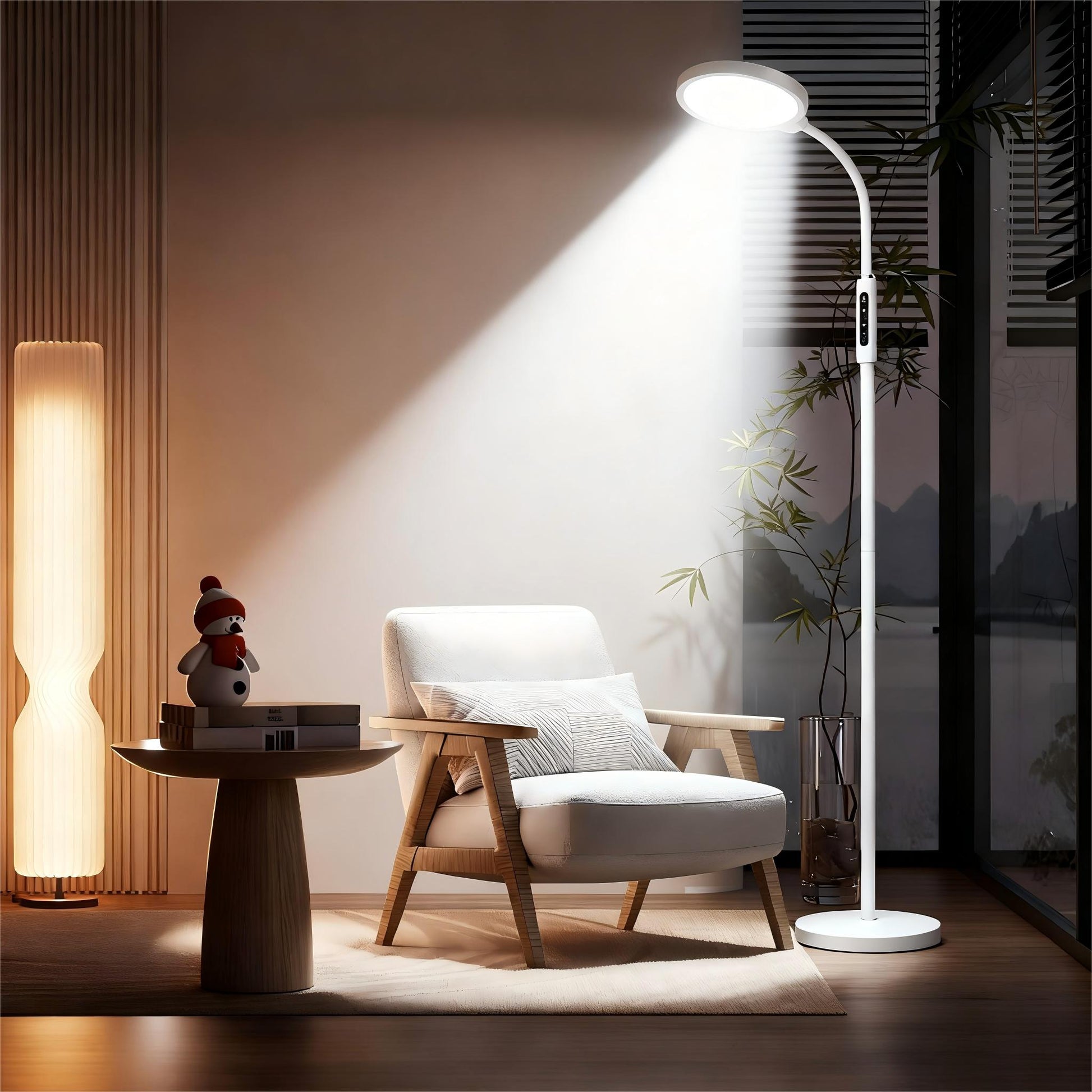 Morfone LED Full-Spectrum Happy Therapy Lamp. 10 adjustable brightness non-UV sunlight lamps, retractable floor-mounted phototherapy lamp