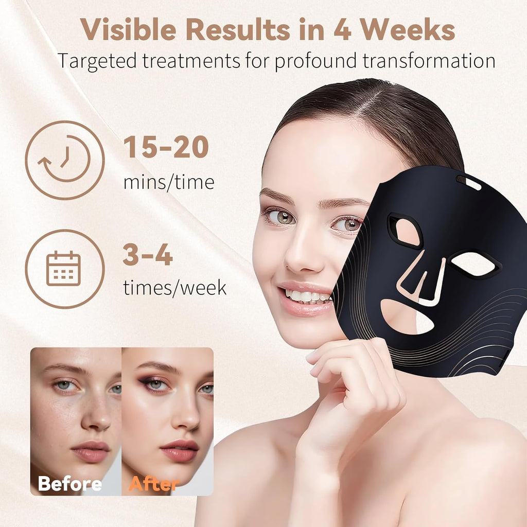 Morfone 660-850nm Wavelength Facial Mask + Neck Protector Red Light Therapy Beauty Device. 60+44 Light Beads, Rechargeable Timer Function