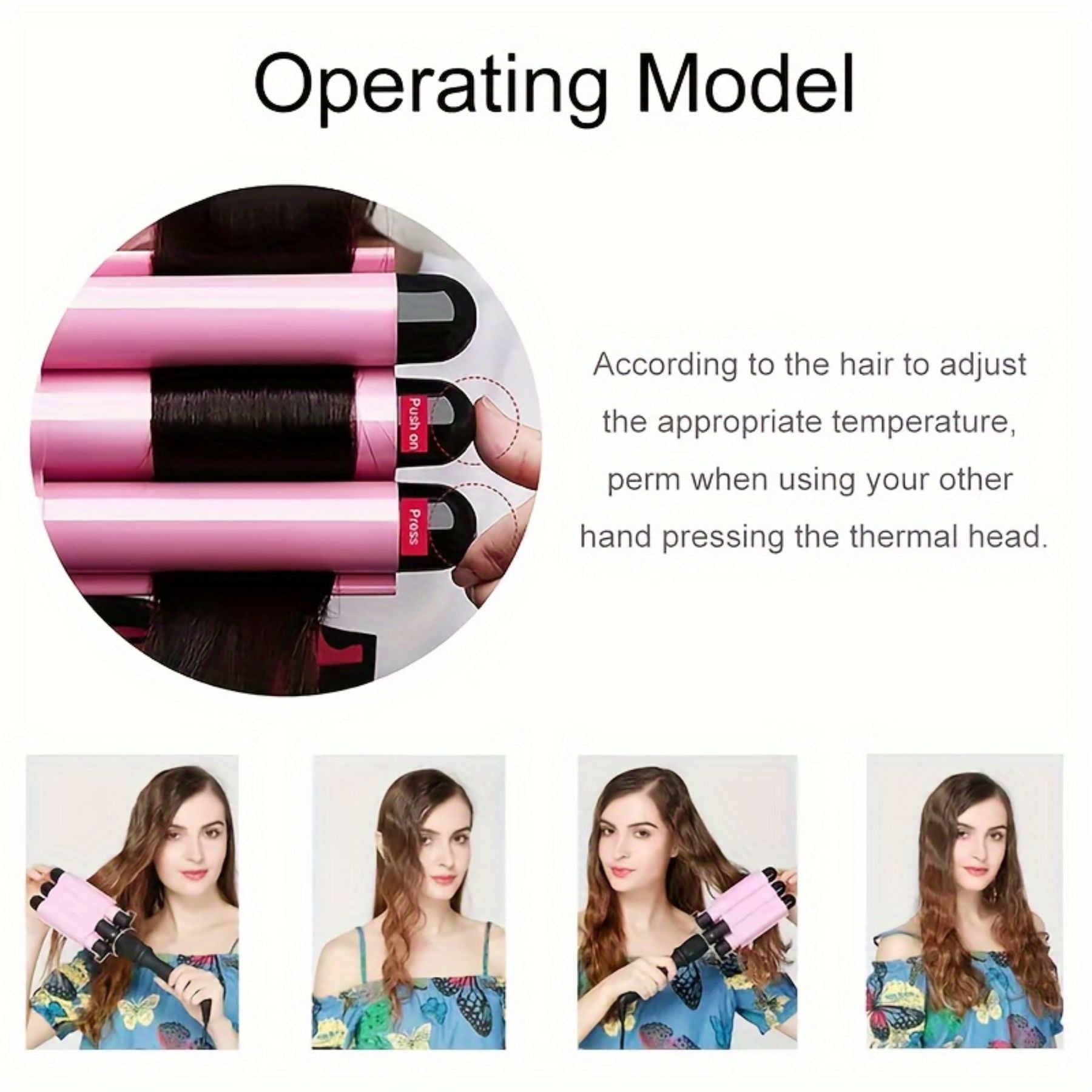 Morfone 22mm Triple-Barrel Curling Iron Adjustable-Temperature Ceramic Curler Large-Barrel Curler for All Hair Types Rapid-Heat Curling Iron (Pink)