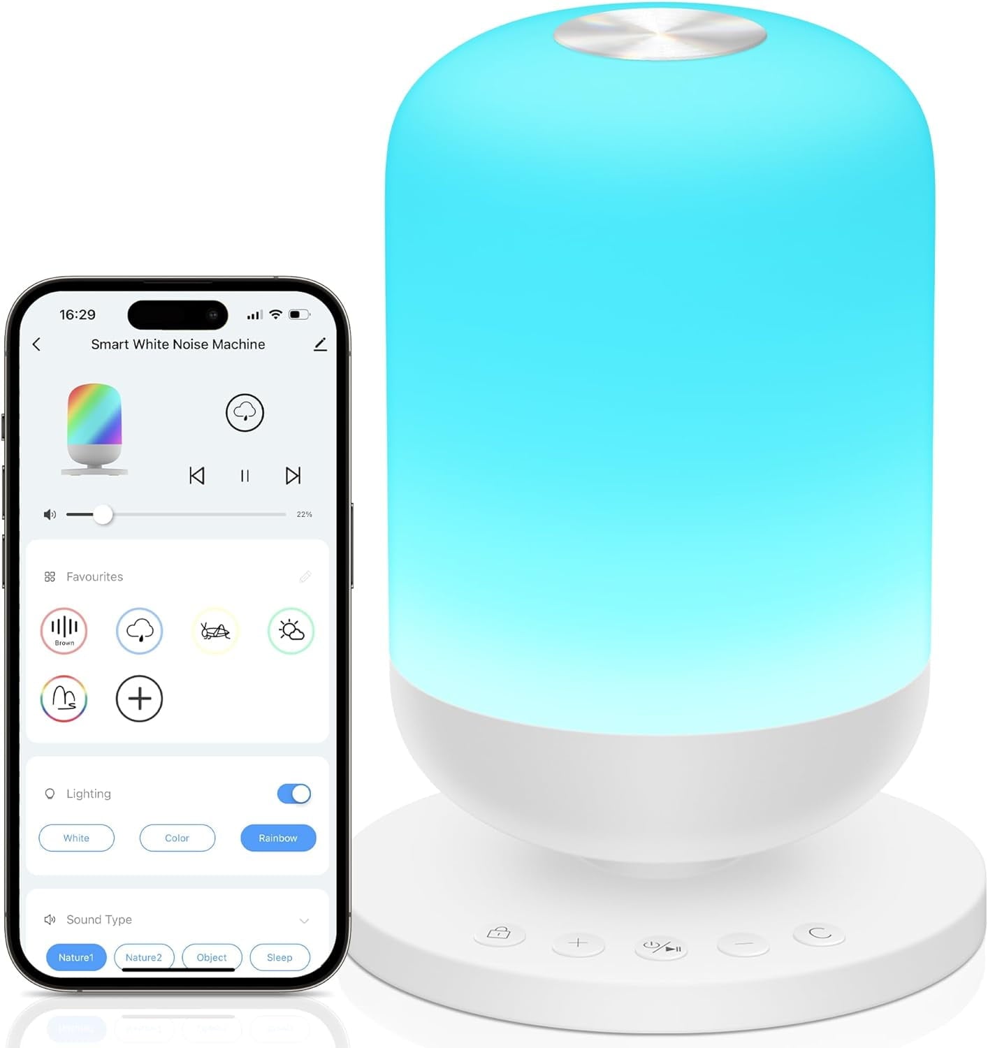 Morfone Sound Machine Baby with 34 Soothing Sounds White Noise Machine & Night Light Sleep Trainer with App Remote Control Alarm Clock Timer Setting Personal Sleep Routine for Babies Adult Kids
