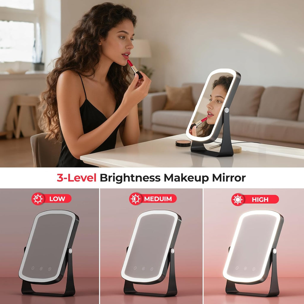 Red Light Therapy Panel, 460/590/660/850nm 4-Color Light Mode, 120 LEDs Facial Infrared Light Therapy Devices with Lighted Makeup Mirror, Timer