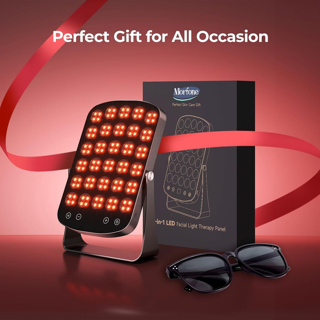 Red Light Therapy Panel, 460/590/660/850nm 4-Color Light Mode, 120 LEDs Facial Infrared Light Therapy Devices with Lighted Makeup Mirror, Timer