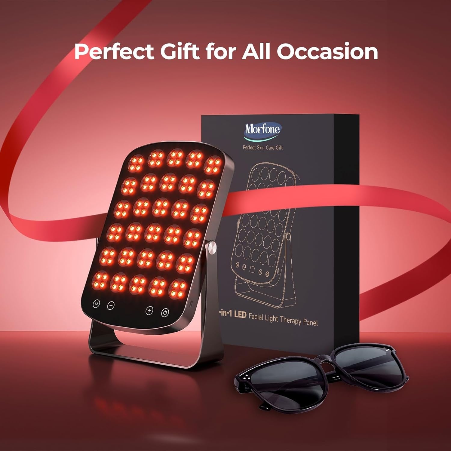 Red Light Therapy Panel, 460/590/660/850nm 4-Color Light Mode, 120 LEDs Facial Infrared Light Therapy Devices with Lighted Makeup Mirror, Timer