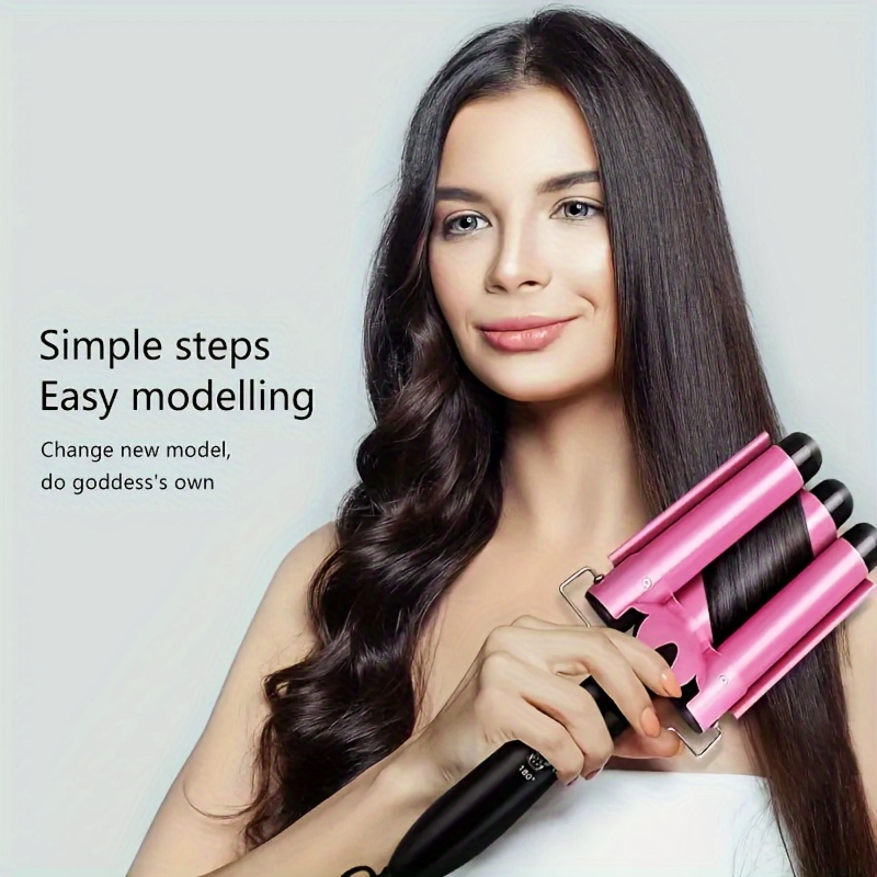 Morfone 22mm Triple-Barrel Curling Iron Adjustable-Temperature Ceramic Curler Large-Barrel Curler for All Hair Types Rapid-Heat Curling Iron (Pink)