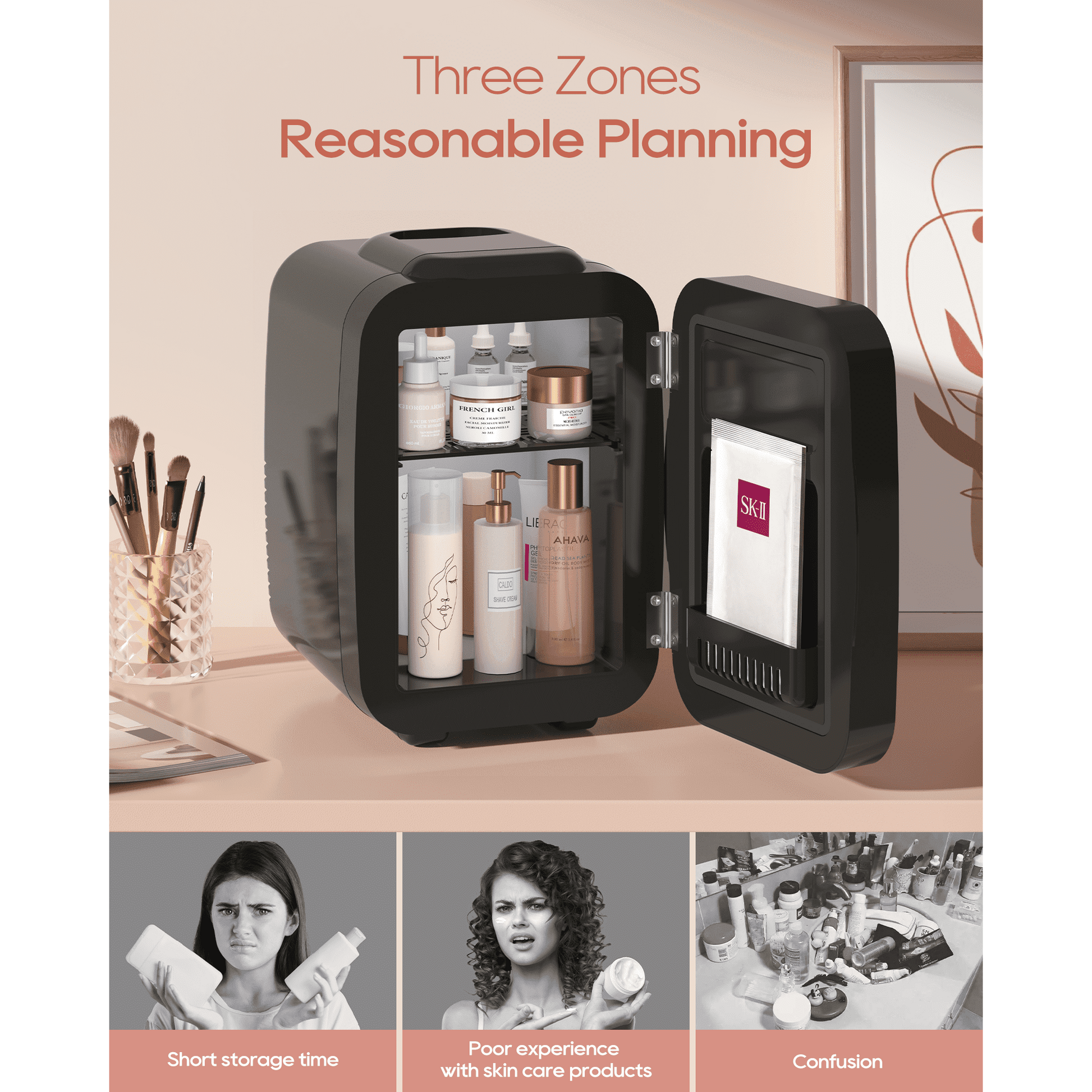 ACMETOP Skincare Fridge with Dimmable LED Light Mirror,4L/6 Can Mini Fridge for Skincare and Makeup,Cooler & Warmer, Portable Small Fridge for for Bedroom, Office, Dorm and Car,