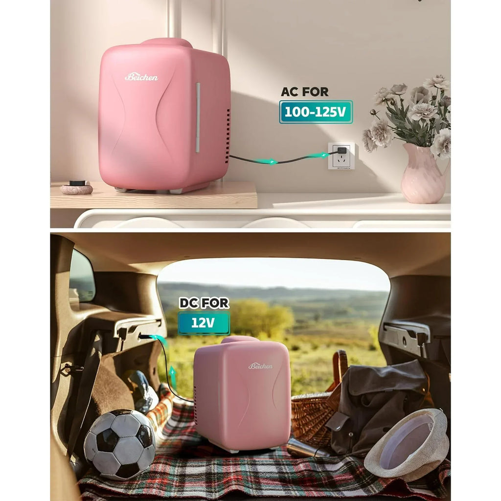 ACMETOP Mini Fridge, 4 Liter/6 Cans Small Refrigerator With Dimmable LED Light,AC/DC Portable Thermoelectric Cooler and Warmer for Bedroom,Office,Gaming room and Car