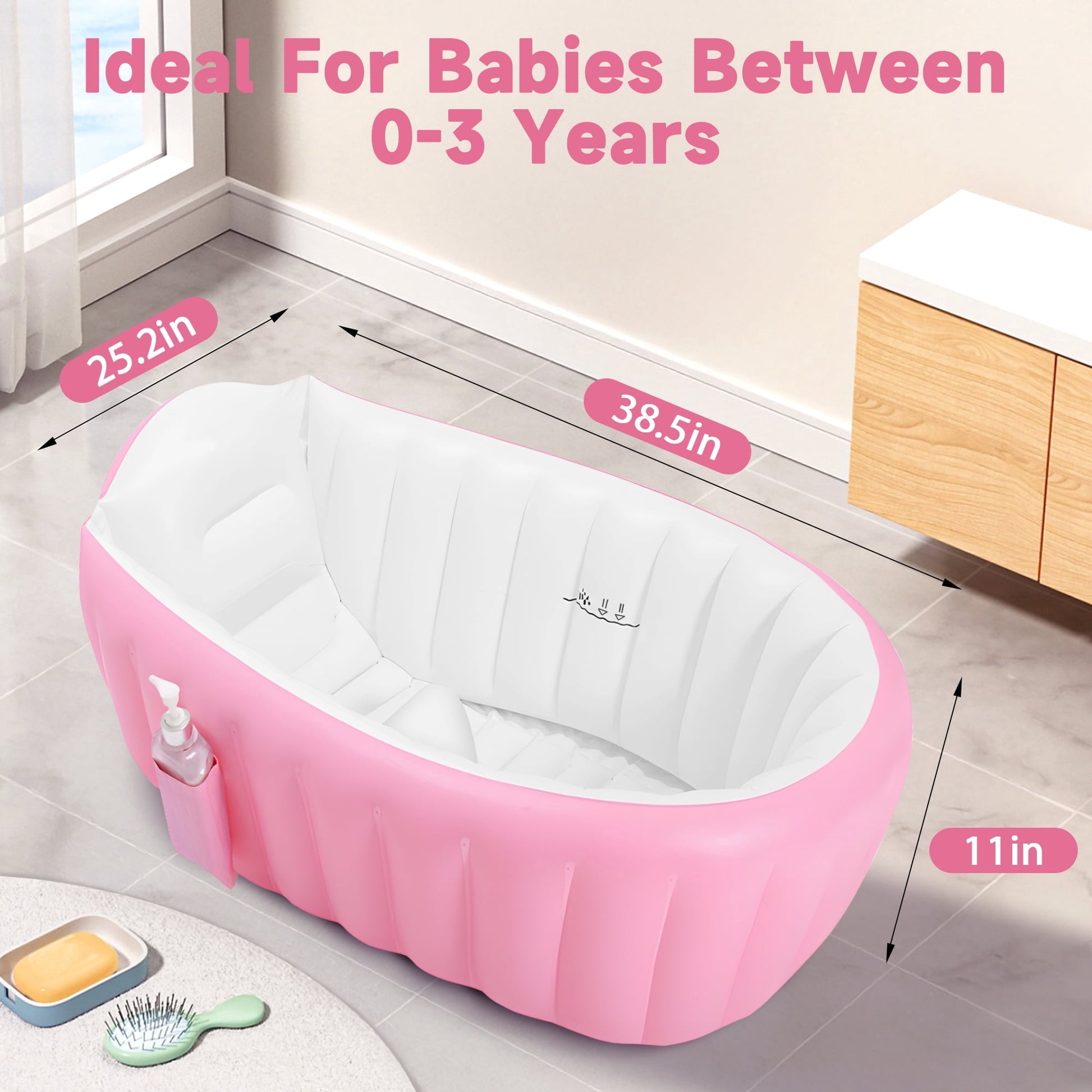 Anoak Inflatable Baby Bathtub for Newborn to Toddler, Portable Travel Infant Baby Bath Tub, Toddler Bathtub with Air Pump, Foldable Non-Slip Shower Basin Collapsible Baby Tub