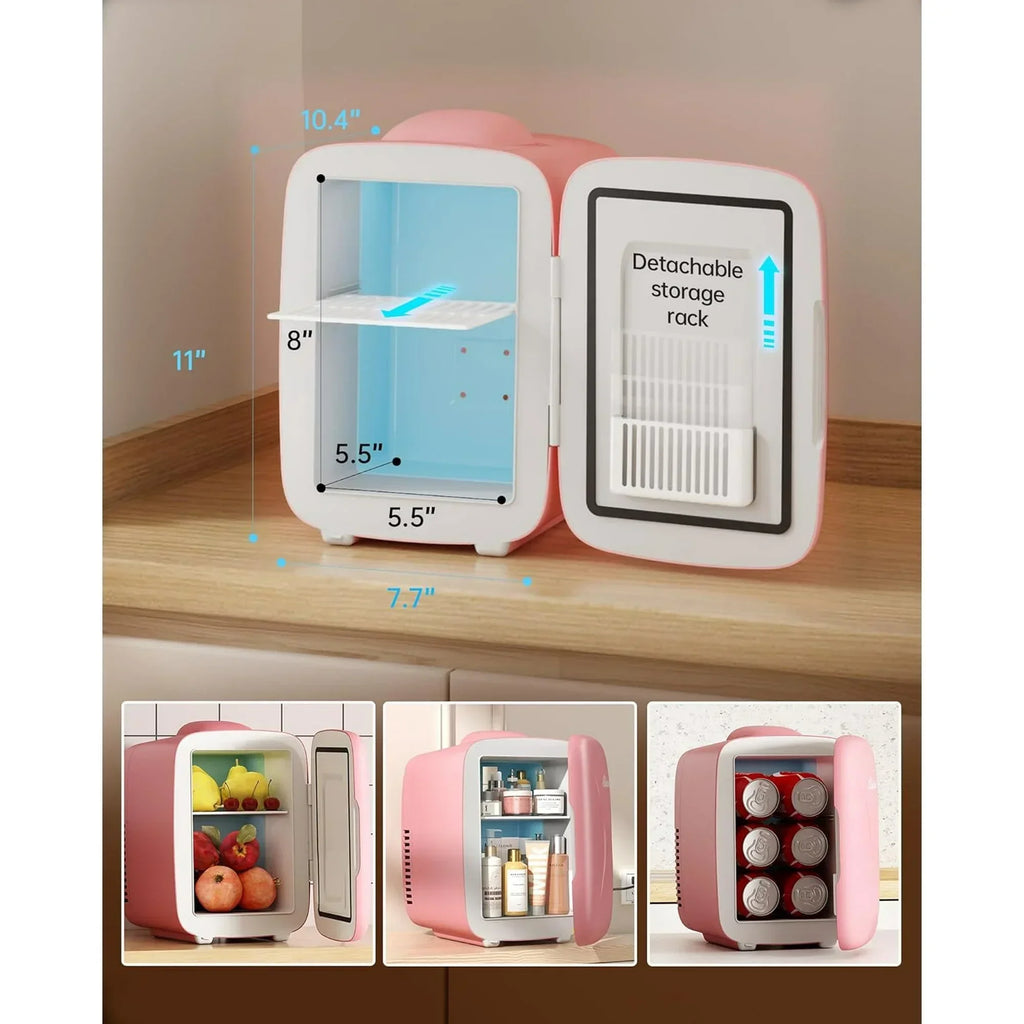 ACMETOP Mini Fridge, 4 Liter/6 Cans Small Refrigerator With Dimmable LED Light,AC/DC Portable Thermoelectric Cooler and Warmer for Bedroom,Office,Gaming room and Car