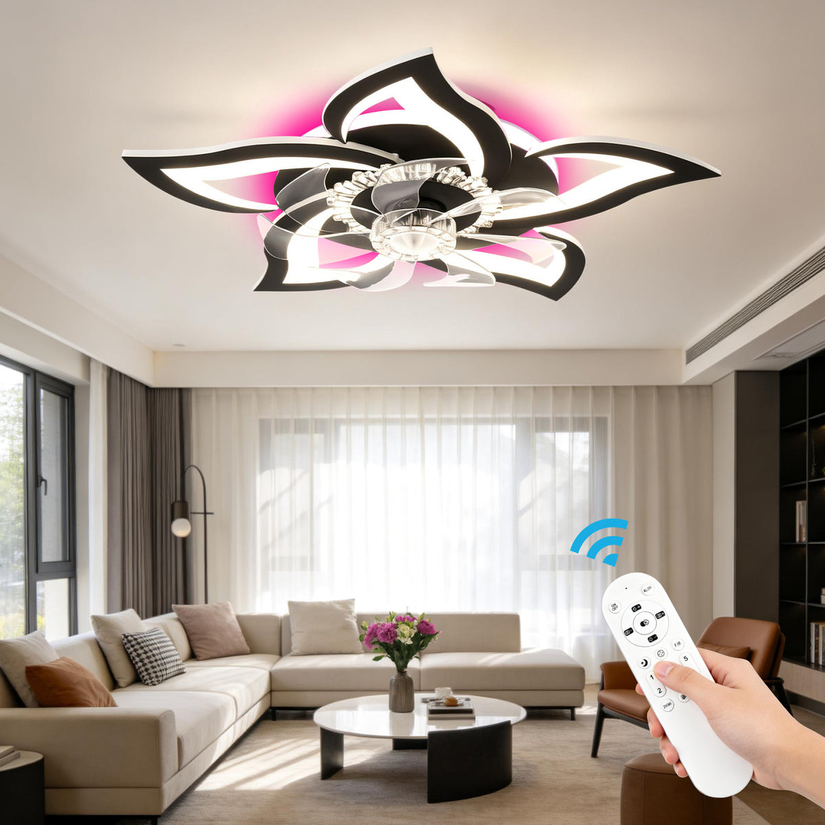 Beichen 27 Inch Flower Ceiling Fan with Light, 3000-6000K Dimmable LED, Low Profile Flush Mount, Remote, Quiet DC Motor for Bedroom&Living Room