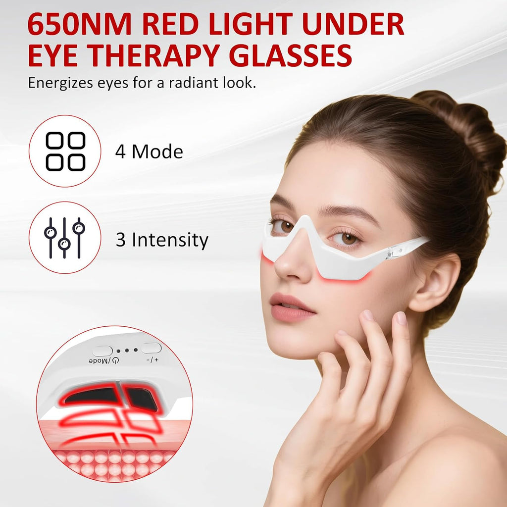 Morfone Red Light Mask for Eyes, 4 Modes Under-Eye Infrared Red Light Eye Mask, Portable Eye Massager for Men Women,White