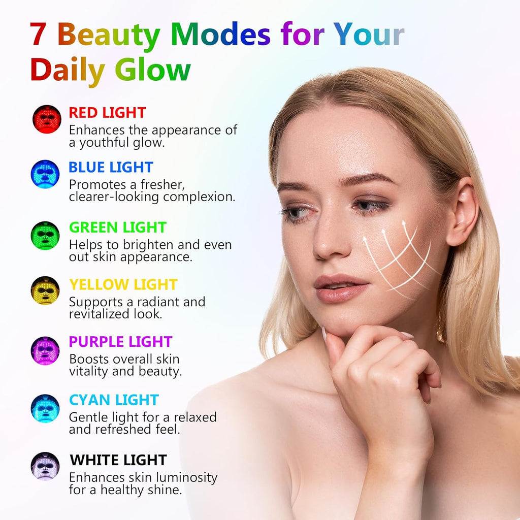 Morfone 9 Color LED Face Mask, Wireless LED Face Mask  with Eye Cushion, Lightweight Soft Silicone Red Light Mask for Face, Gold