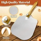 Pizza Peel Aluminum Pizza Spatula, Mooues 12 inch Metal Pizza Paddle(12"x 14")with Rocker Cutter Foldable Wood Handle, [Storage bag included], for Family Pizza Oven Baking Pizza, Dough, Bread & Pastry