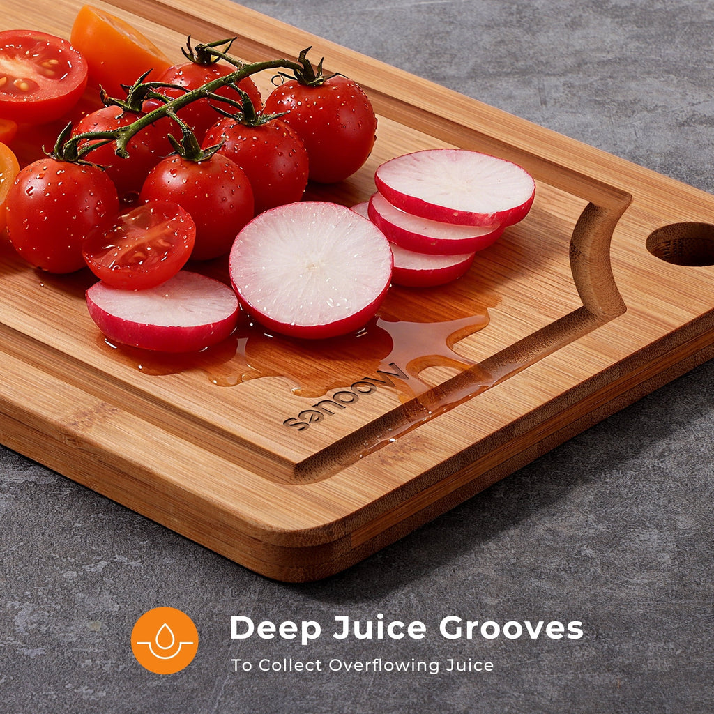 ACMETOP Wooden Cutting Boards for Kitchen, Reversible Deep-Carbonized Bamboo Cutting Board with Juice Groove, Knife-Friendly, Kitchen Gift (3 Pcs)