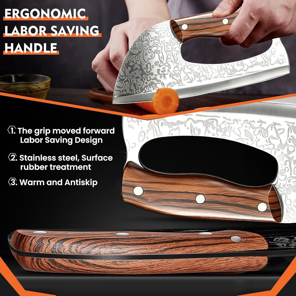 ACMETOP Kitchen Knife Meat Cleaver Knife Unique Effort Saving Chef Knife Professional Stainless Steel Butcher Knife for Meat Vegetable Father Mother Christmas Gift