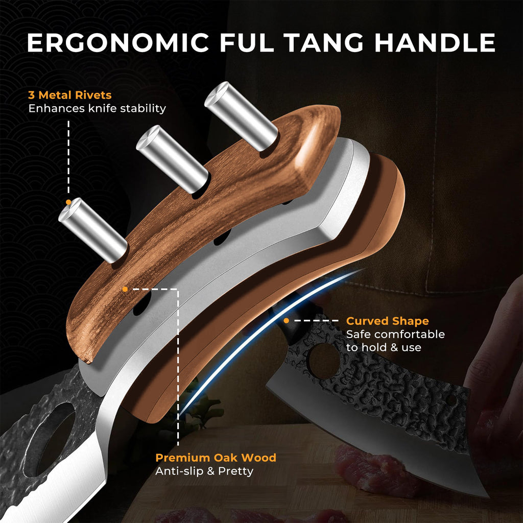 ACMETOP Kitchen Knife, Hand Forged Chef Knife, Meat Cleaver Knife with Sheath, Full Tang Butcher Knife for Camping, BBQ, Christmas Gift for Men and Women