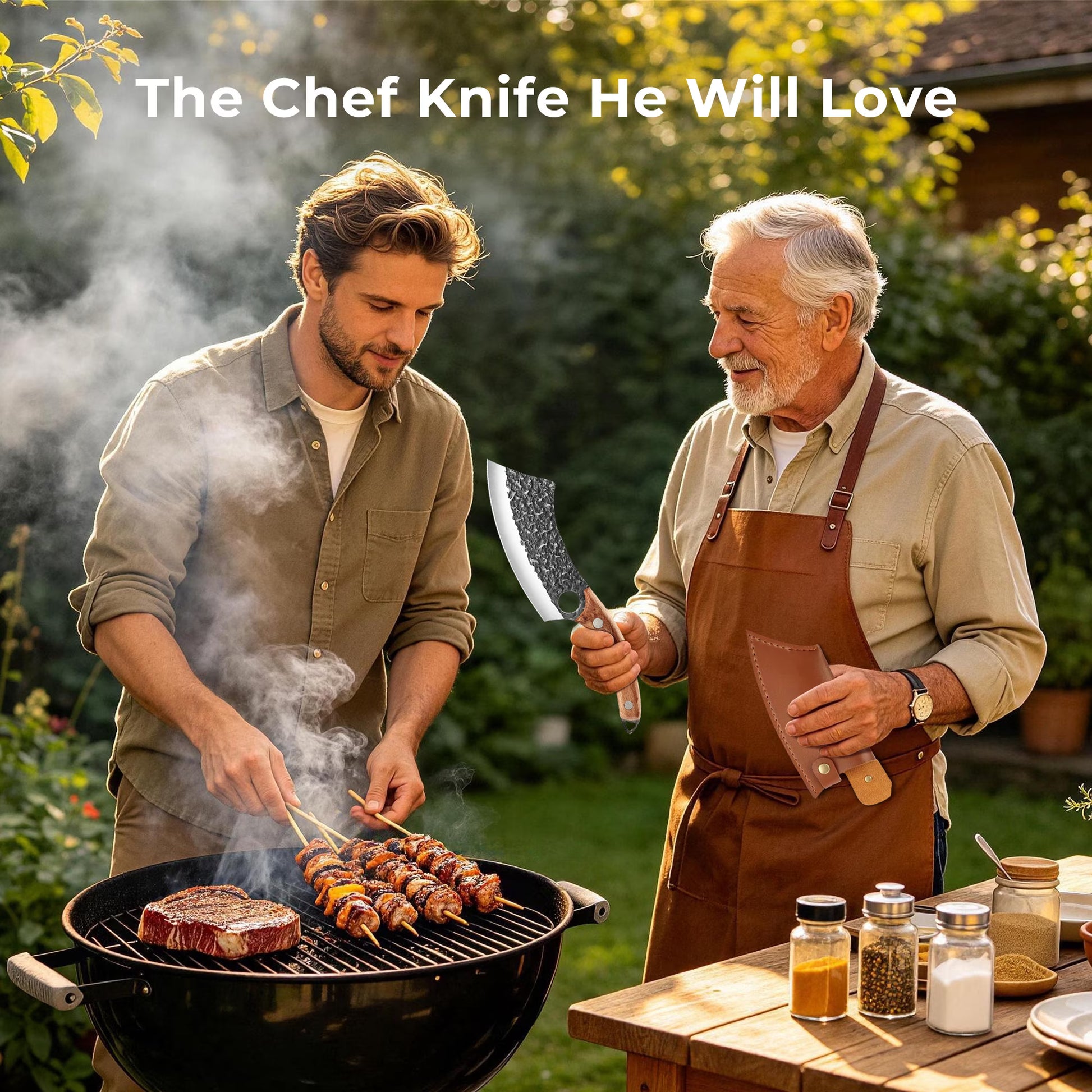 ACMETOP Kitchen Knife, Hand Forged Chef Knife, Meat Cleaver Knife with Sheath, Full Tang Butcher Knife for Camping, BBQ, Christmas Gift for Men and Women
