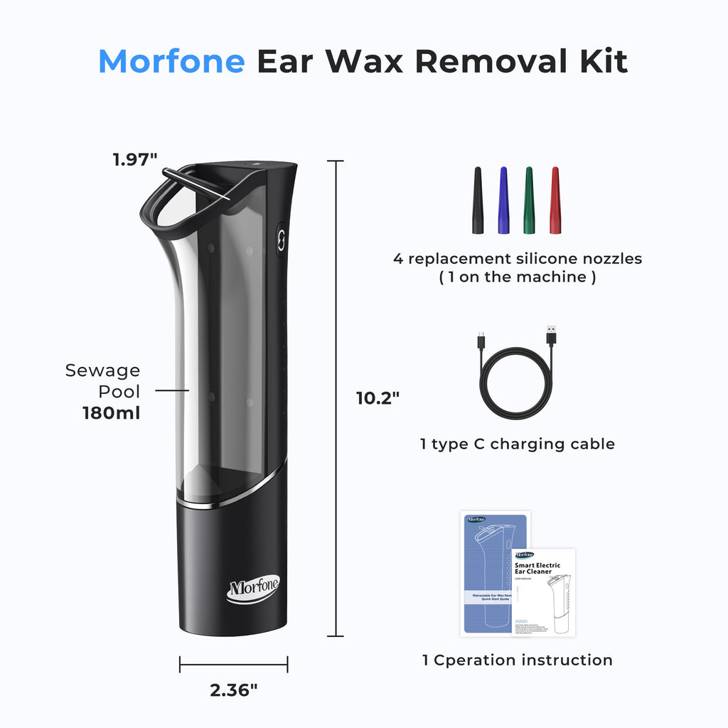 Morfone Ear Wax Removal with Magnetic Waste Tank, Electric Ear Wax Removal Tool, Ear Cleaner with Ear Irrigation Flushing System, 4 Modes, IPX6