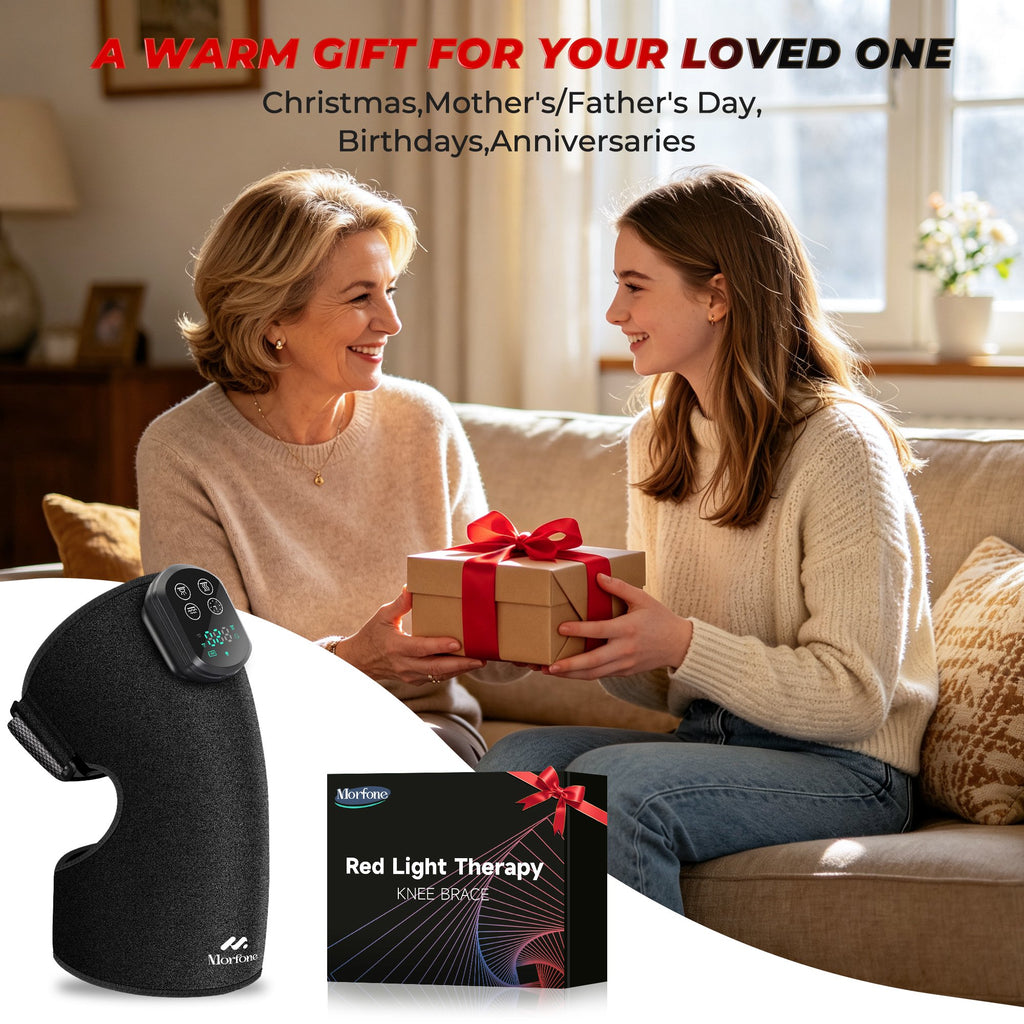 Morfone Red Light Knee Massager with Heat & Vibration, 660nm 850nm Infrared & Red Light for Knee Elbow, Cordless Heated Knee Brace, Gifts for Women Men