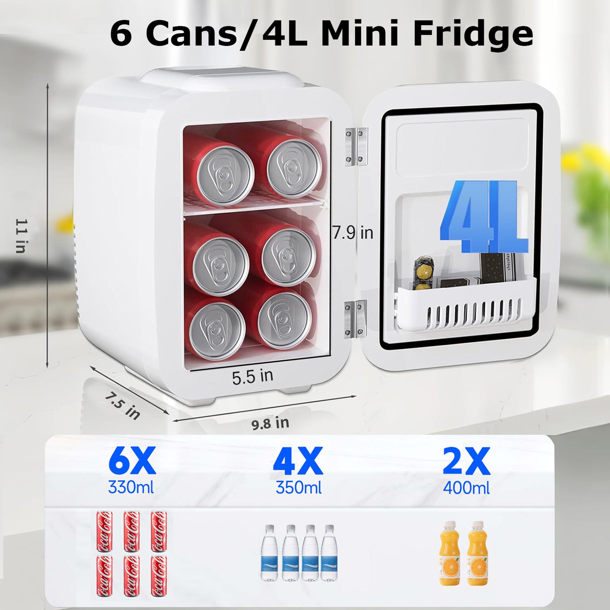 BEICHEN Mini Fridge, 4L/6 Can Small Refrigerator for Bedroom, Car, Office & Dorm,110V AC/ 12V DC Thermoelectric Cooler and Warmer for Cosmetics, Beverage and Food, Black