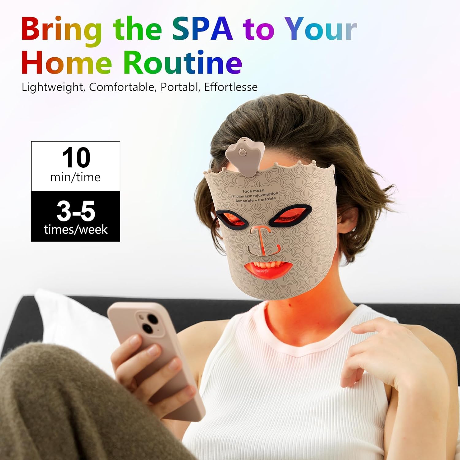 Morfone 9 Color LED Face Mask, Wireless LED Face Mask  with Eye Cushion, Lightweight Soft Silicone Red Light Mask for Face, Gold