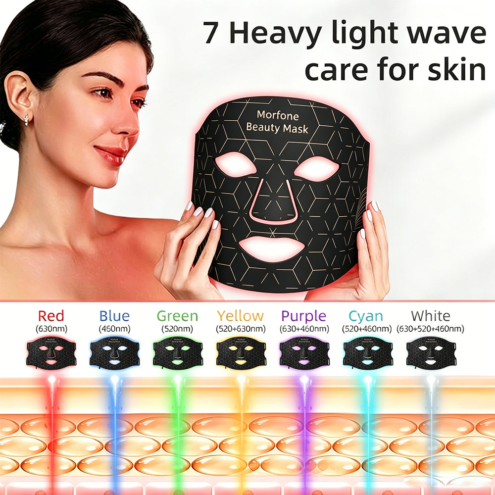 Morfone  7-in-1 LED Face Mask Light Therapy Mask  Rechargeable Face Care Device