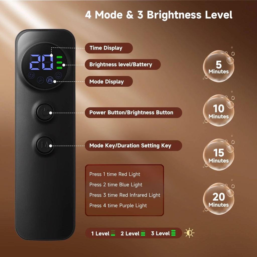 Morfone 660-850nm Wavelength Facial Mask + Neck Protector Red Light Therapy Beauty Device. 60+44 Light Beads, Rechargeable Timer Function