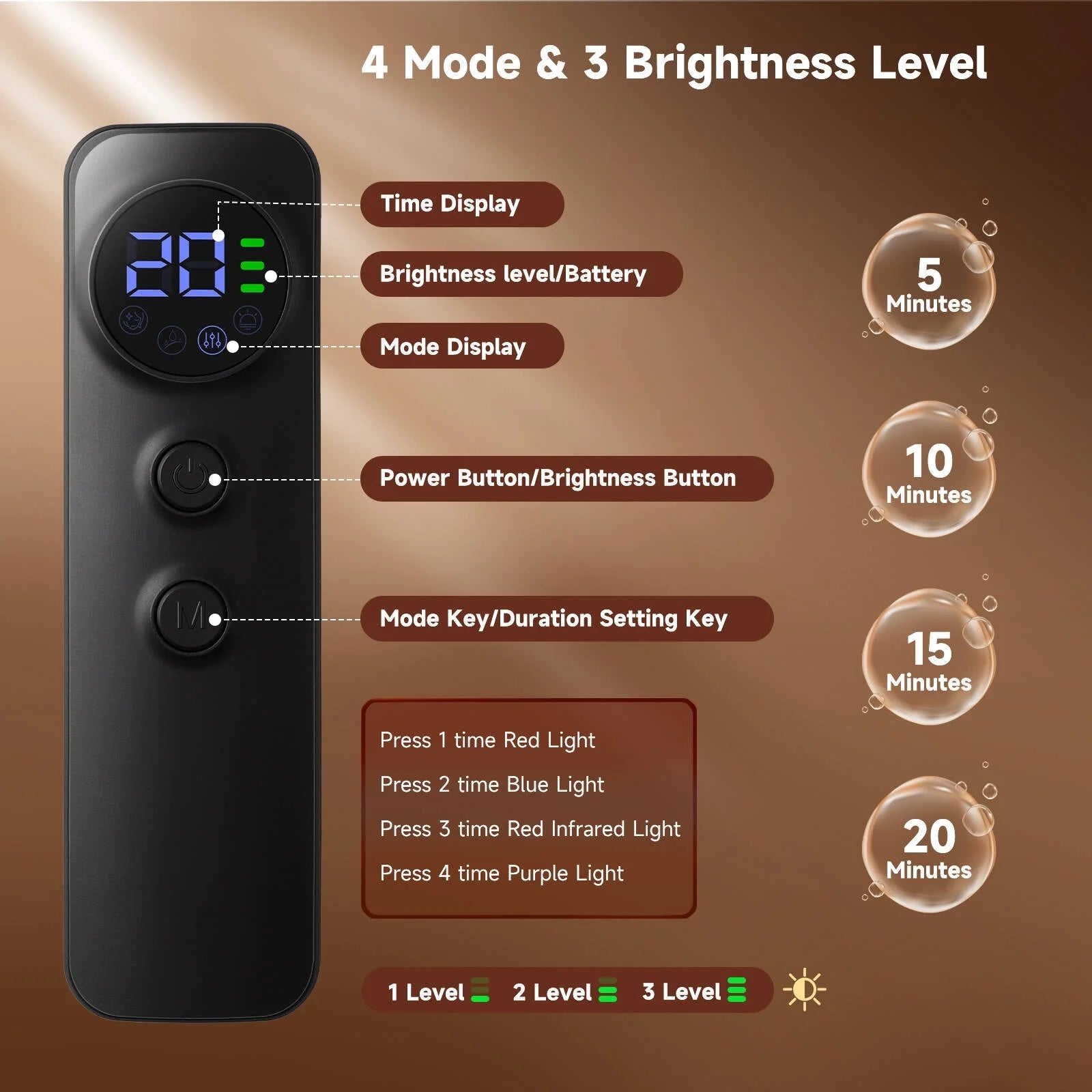 Morfone 660-850nm Wavelength Facial Mask + Neck Protector Red Light Therapy Beauty Device. 60+44 Light Beads, Rechargeable Timer Function