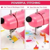 Mini Sewing Machine, Upgraded Electric Sewing Machine with Sewing Bag, Expansion Board, LED Light, Fast Stitch Suitable for Clothes,Jeans,Cutains,DIY Home Travel (Pink)