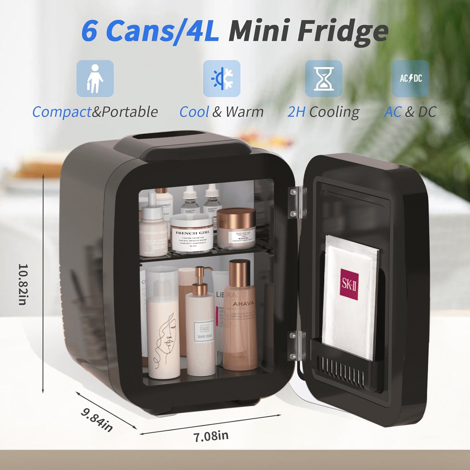 BEICHEN 4L Mini Skincare Fridge with LED Mirror – Portable Beauty Fridge for Makeup, Drinks, and Cosmetics – Quiet Small Refrigerator for Bedroom, Office, Dorm, or Car Use