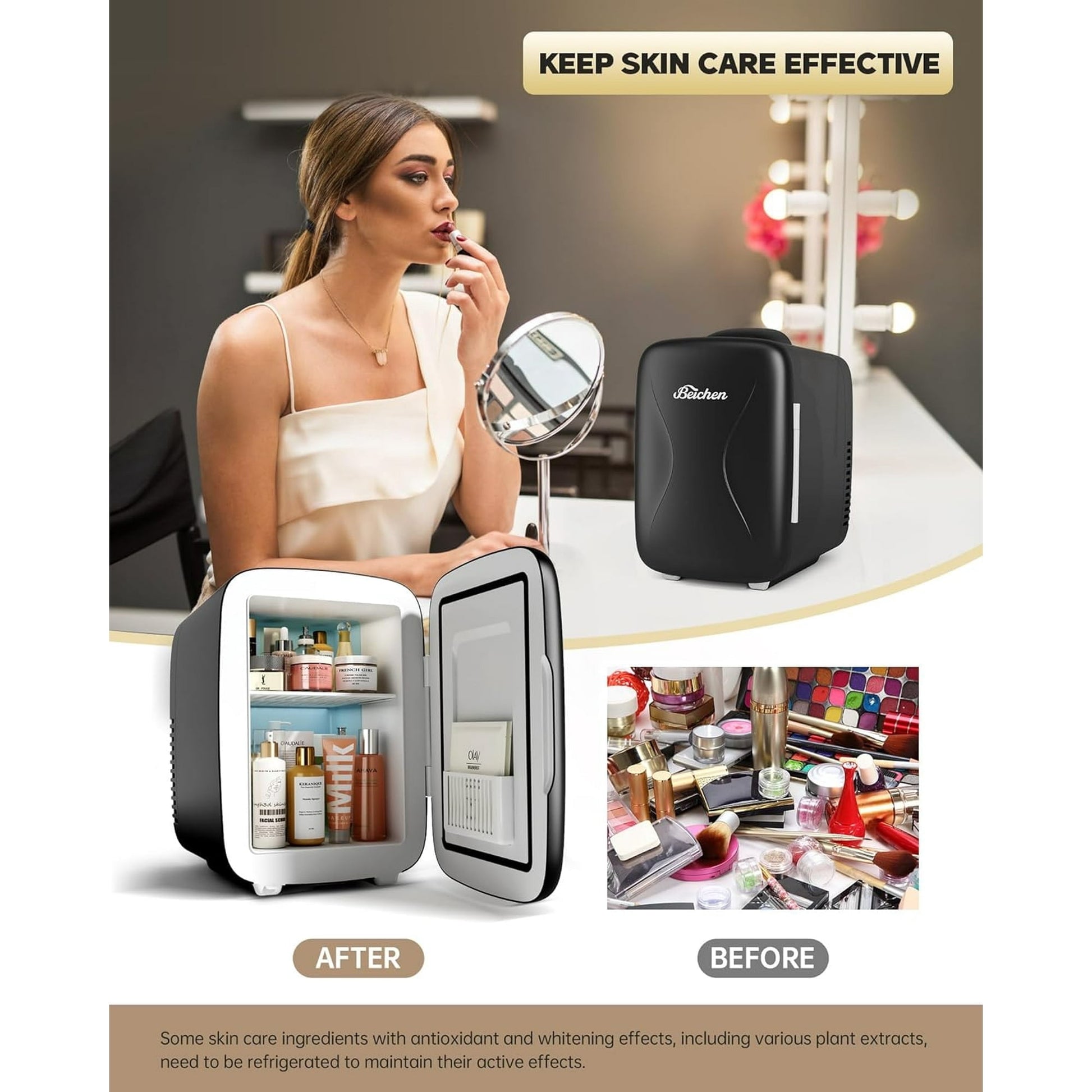 ACMETOP Mini Fridge, 4 Liter/6 Cans Small Refrigerator With Dimmable LED Light,AC/DC Portable Thermoelectric Cooler and Warmer for Bedroom,Office,Gaming room and Car